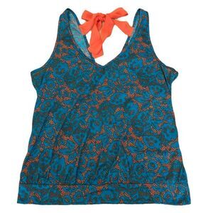 Lily Star beautiful vibrant teal & orange wrap back tank top w/ orange ties